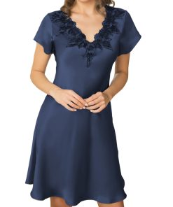 Lady Avenue Silkenatkjole med blonder og kort ærme 24-80415 BlondeHuset